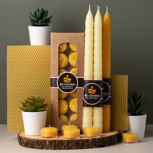 Pure beeswax 12" tapers candles sticks and tealights
