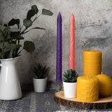 candle arrangement with beeswax tapers and pillars