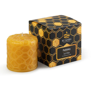 pebbles pure beeswax pillar candle with packaging