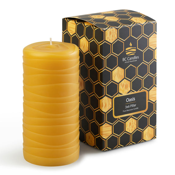 oasis pure beeswax pillar candle with packaging